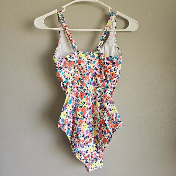 Anne Cole One Piece Swimsuit XS White Floral Ruched Tummy Control Feminine - Picture 2 of 12